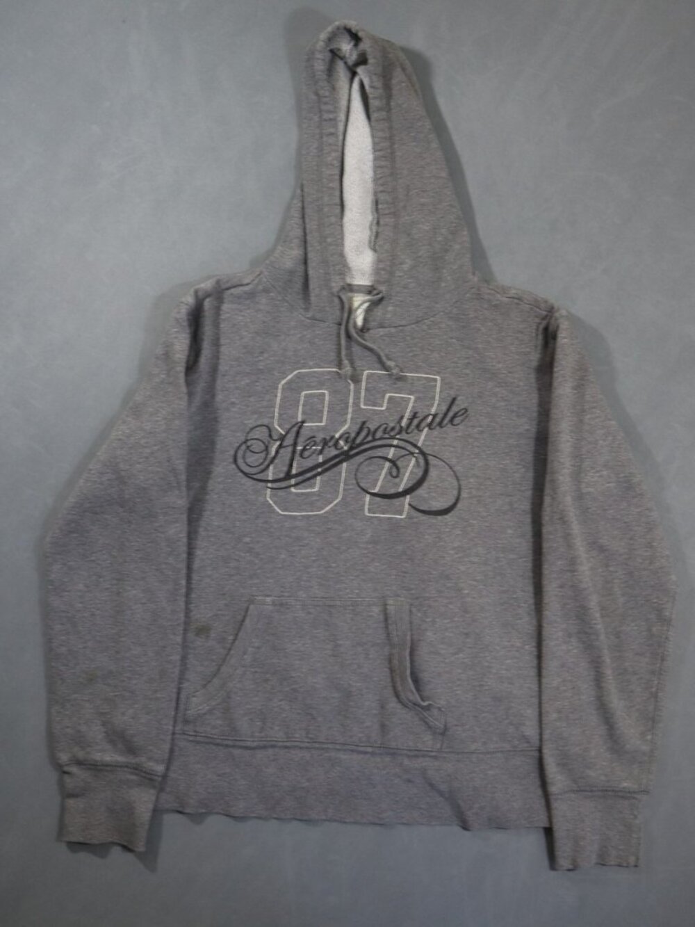 Aeropostale 87 Script Logo Hoodie S Heather Gray Fair Condition Pullover